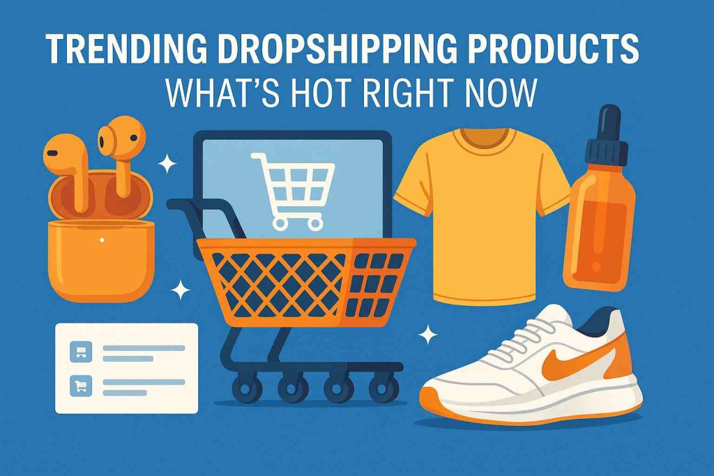 Illustration with logos of AliExpress, Amazon, Google Trends, and a search bar for discovering best-selling items