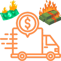 High Shipping Costs icon showing a truck with dollar bills