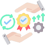 Checkmarks and gears representing fast, error-free, and reliable service