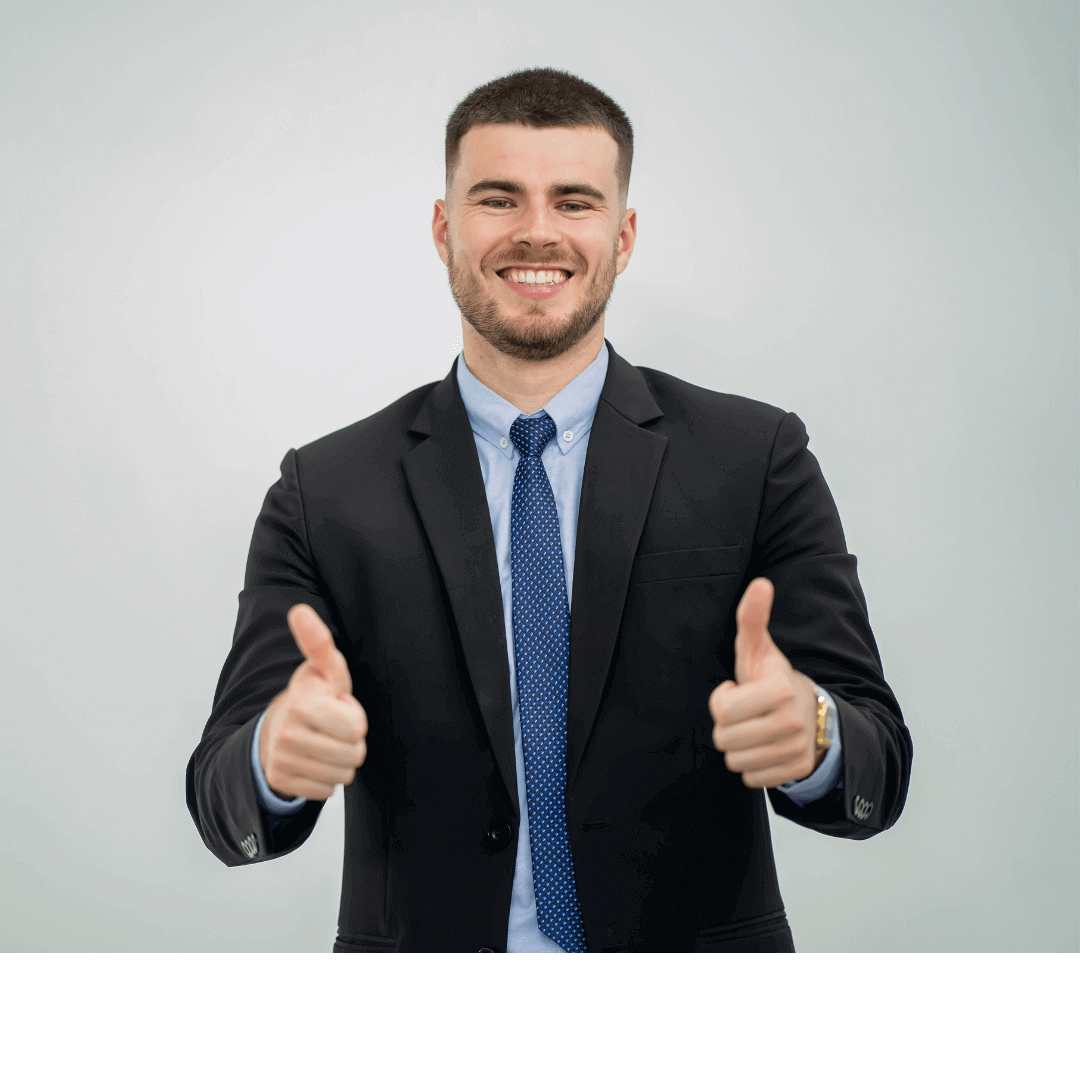 A person showing thumbs-up, representing customer success and satisfaction.