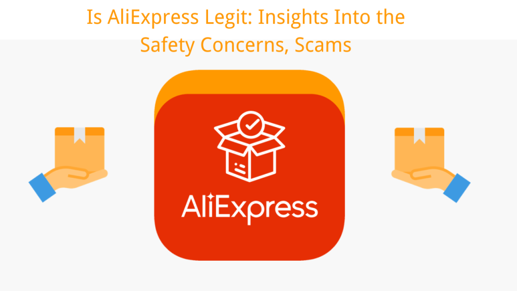 AliExpress legitimacy guide showing security badges, buyer protection shield, and shopping cart with question marks symbolizing consumer safety concerns