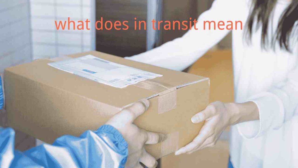 Close-up of a delivery person handing a cardboard box to a recipient, representing the in-transit phase of shipping