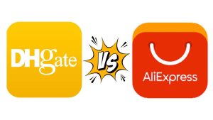 Side-by-side comparison of DHgate and AliExpress logos with a VS symbol, representing a blog post about choosing the best dropshipping platform