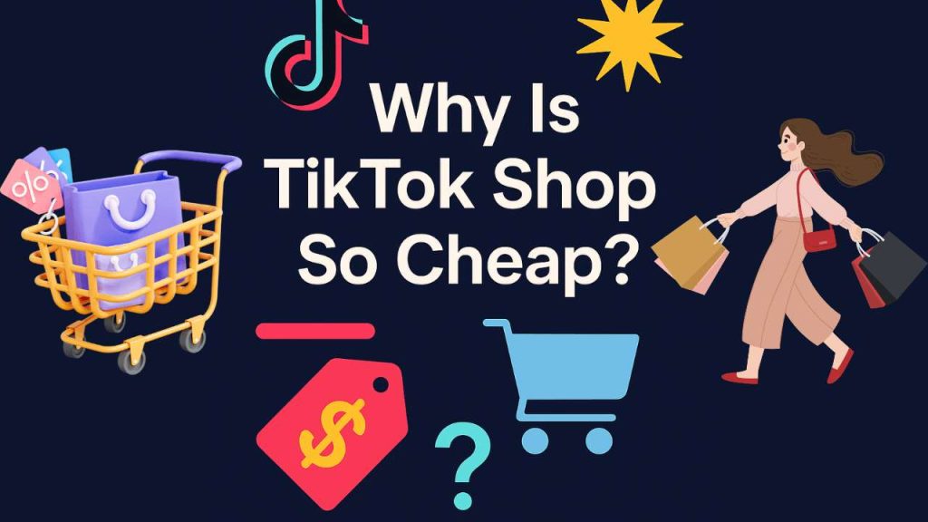 Main blog cover image with TikTok Shop logo, price tag icon, shopping cart and the question 'Why Is TikTok Shop So Cheap?' on a dark gradient background