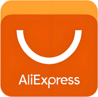 The logo of AliExpress, featuring a smiling face icon in white on an orange background, along with the text "AliExpress" positioned underneath the icon.