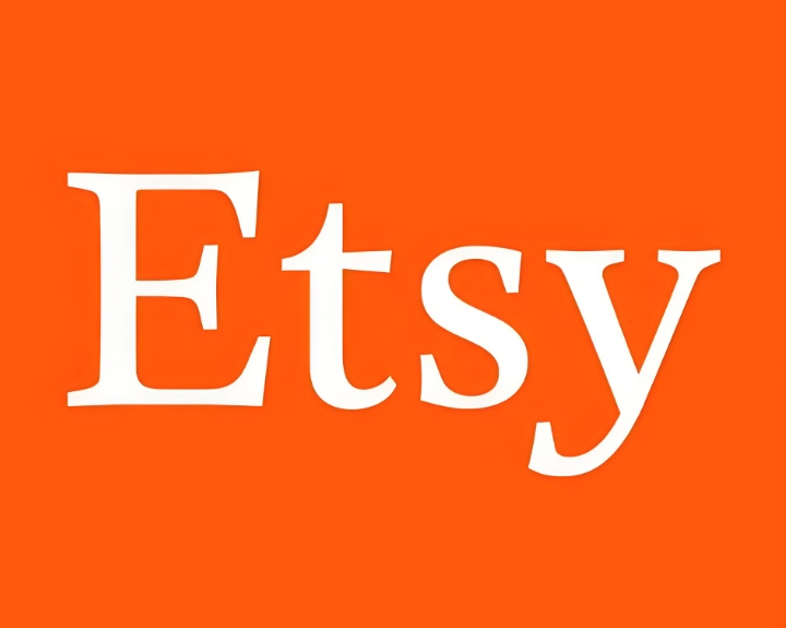 The logo of Etsy displayed on an orange background, featuring the company name in a distinctive font. The image represents the popular online marketplace for handmade and vintage items.