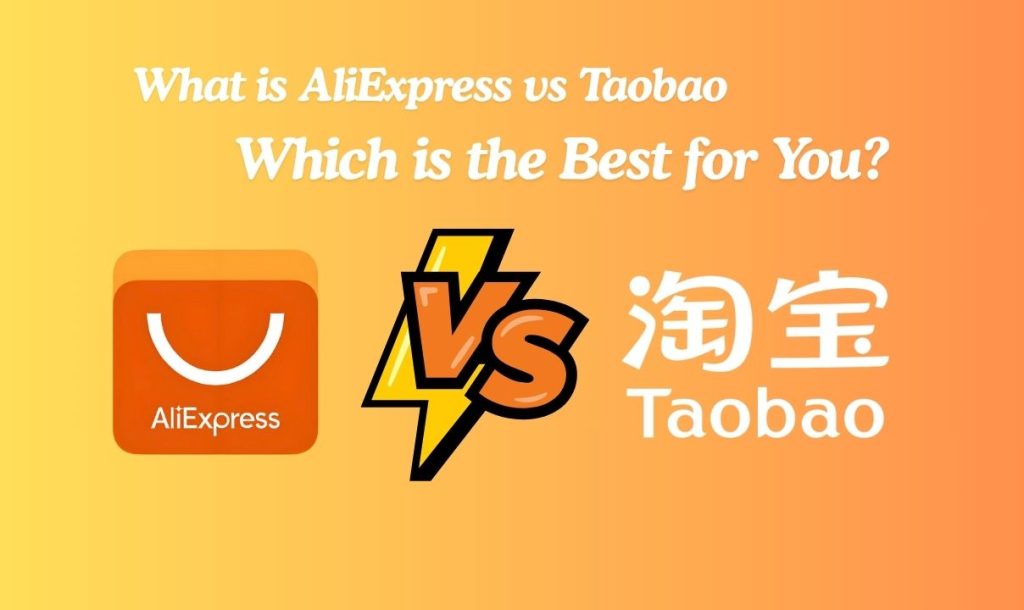 Comparison of AliExpress and Taobao logos with text asking which is the best online shopping platform.